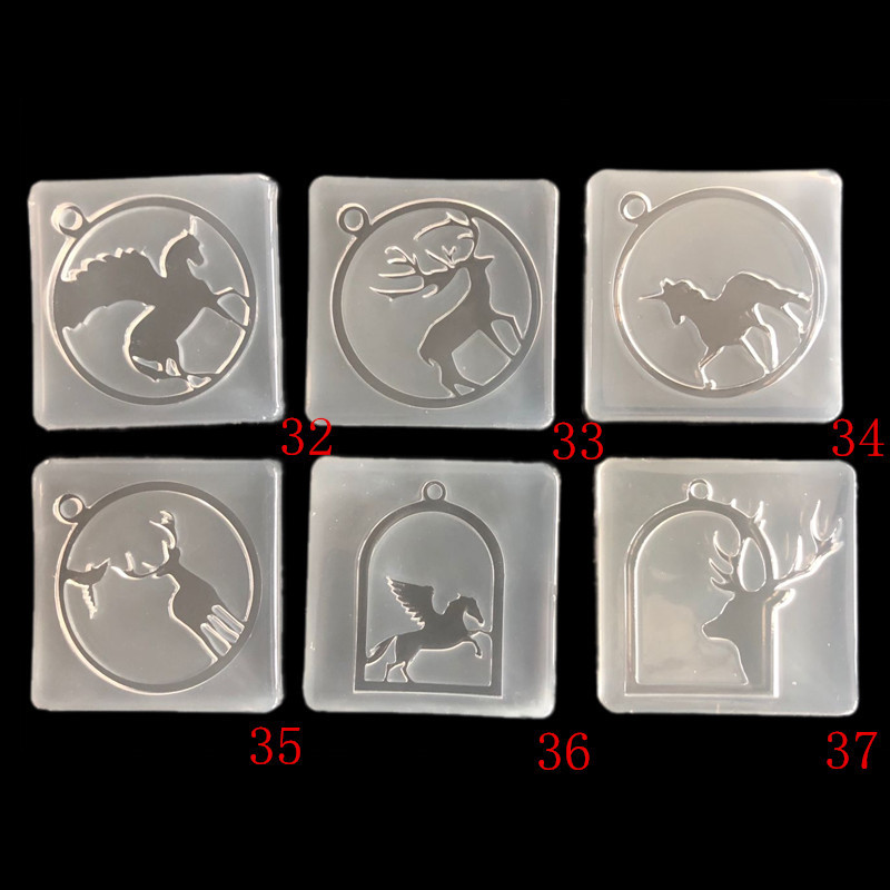 Espejo epoxi acrílico marco redondo pegamento UV Pegasus cabeza de ciervo cristal epoxi molde hecho a mano colgante marco Decoración