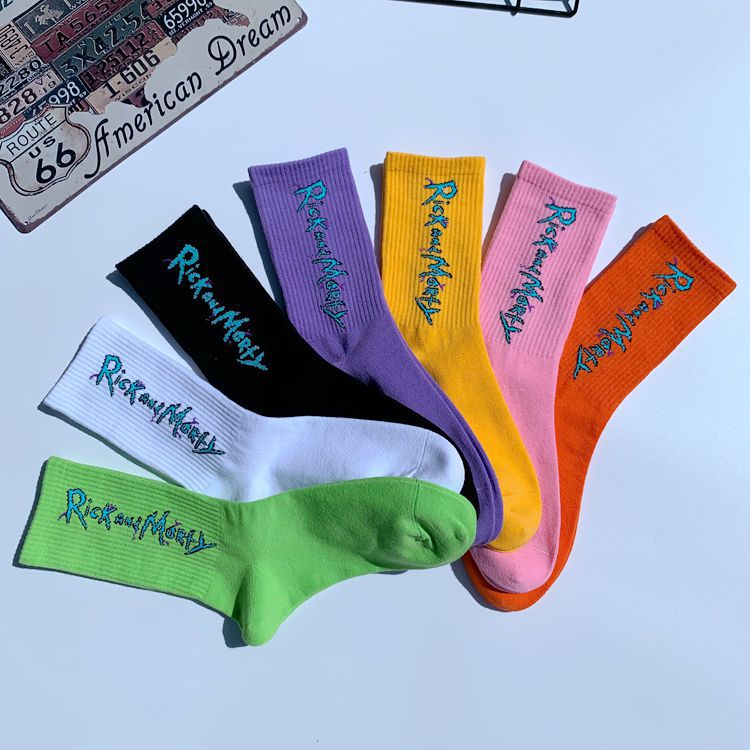 Socks Men's and Women's Trendy Brand European and American Street ins Harajuku Sports Hip Hop Skateboard Medium Cylinder White Powder Academic Style Stockings