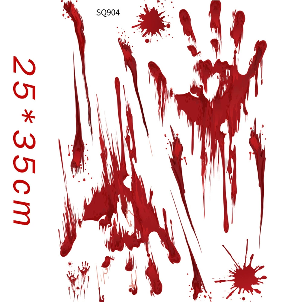 Halloween PVC hanging decorations — blood knife garland, severed hands/feet, stickers and warning tape