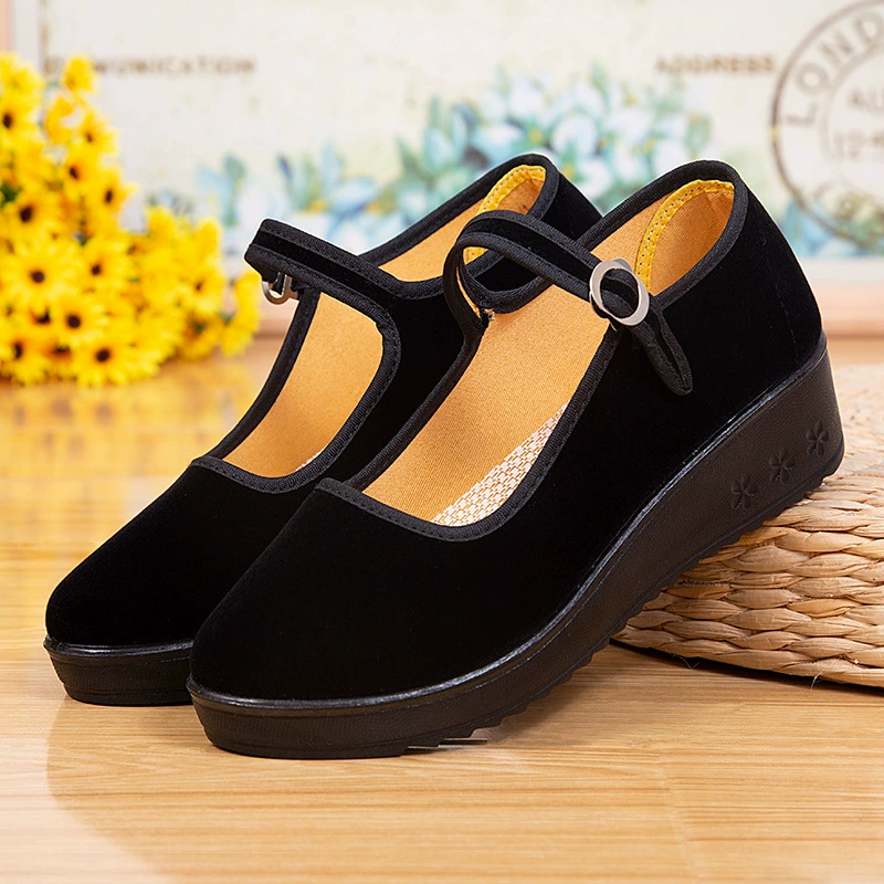 Тканевая обувь Old Beijing на толстой подошве, квадратная танцевальная рабочая обувь для отеля, туфли на мягкой подошве, полиуретановая подошва, Тканевая обувь среднего и пожилого возраста