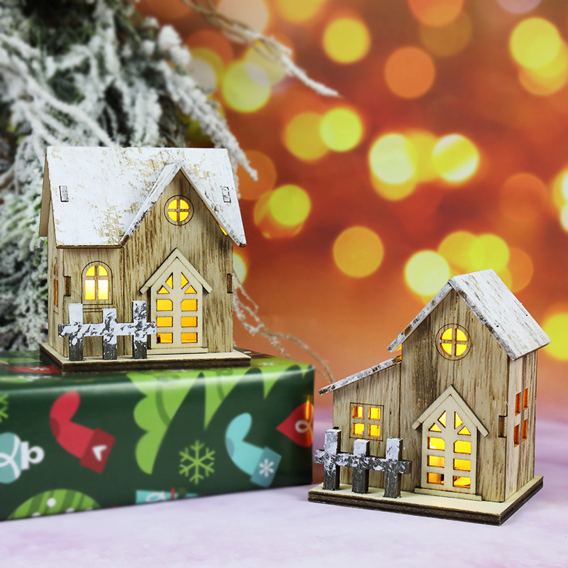 クリスマス新しい装飾発光キャビン LED 木製クリスマスキャビンデスクトップ装飾品ペンダントキャビン|undefined