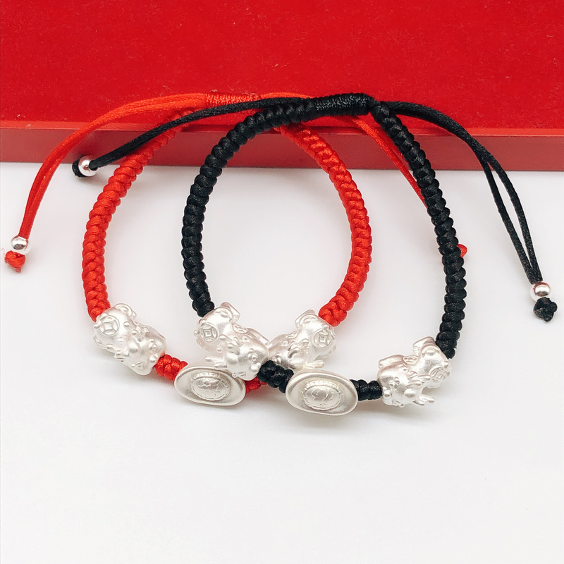 3D Hard Silver 999 Double Pixiu Baby Treasure Year Transfer Beads Hand-woven Red Rope Bracelet for Men and Women 3D Hard Silver 999 Double Pixiu Baby Treasure Year Transfer Beads Hand-woven Red Rope Bracelet for Men and Women