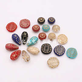 diy饰品配件亚克力描金太阳花扁珠圆鼓珠水滴珠耳饰项链串珠材料