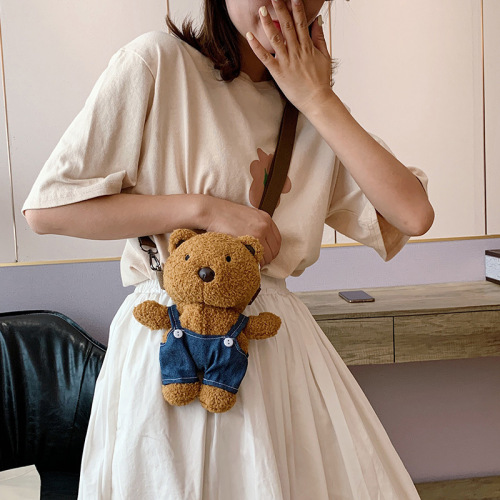 Korean version of cute doll bear bag for women new personality cute bag soft girl plush doll shoulder crossbody bag