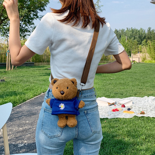 Korean version of cute doll bear bag for women new personality cute bag soft girl plush doll shoulder crossbody bag