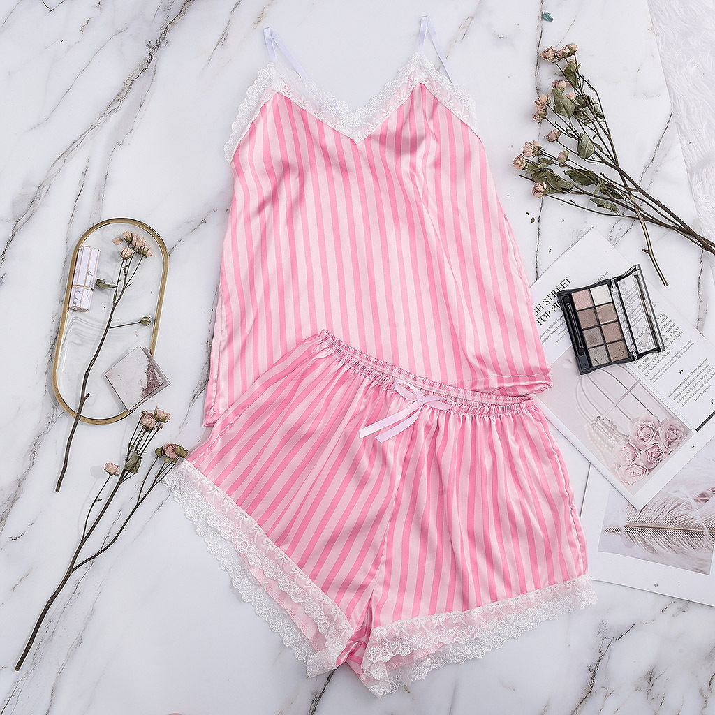 Pajamas manufacturers wholesale Women's silk strap sleep loose comfortable lace two-piece home clothing underwear nightgown