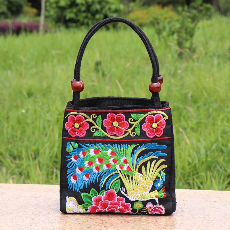 Bolsa de mujeres de mediana edad y ancianos estilo étnico bolso bordado lienzo Bolso pequeño bolso de las mujeres de mediana edad