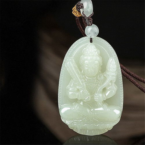 Bulky male Guanyin, female Guanyin jade Buddha with external Mongolian material Eight Guardians jade white jade small zodiac pendant