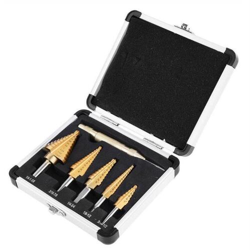 Cross-border titanium-plated 6pc inch aluminum box pagoda drill multi-functional step drill straight groove high-speed steel drill bit expander