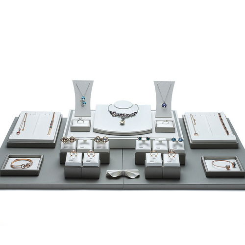 Hongtai high-end PU leather counter jewelry display props showcase display stand set 