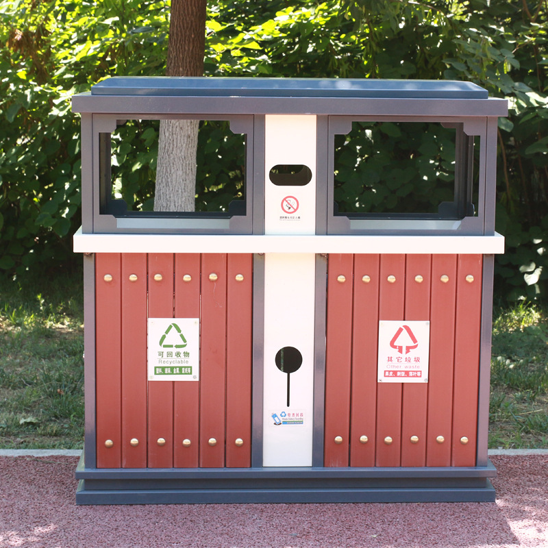 加厚镀锌板两分类果皮箱不锈钢垃圾桶户外环卫分类垃圾箱