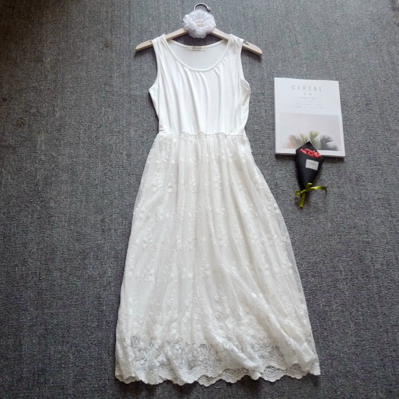 Кружевное платье с вышивкой в виде листьев и цветов, базовое платье-жилет с модальной строчкой, Весенняя новая женская одежда