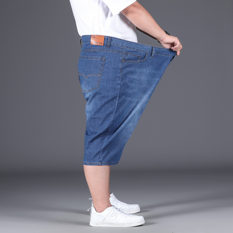 Plus tamaño pantalones cortos de mezclilla verano de los hombres más tamaño gordo chico de cinco puntos pantalones súper gordos pantalones cortos de moda al por mayor