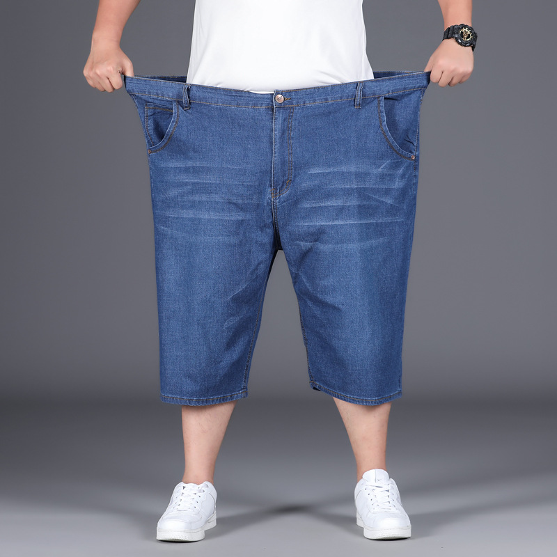 Plus tamaño pantalones cortos de mezclilla verano de los hombres más tamaño gordo chico de cinco puntos pantalones súper gordos pantalones cortos de moda al por mayor