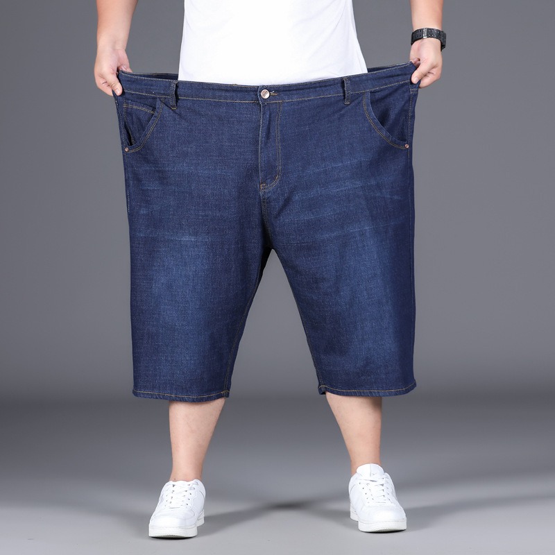 Plus tamaño pantalones cortos de mezclilla verano de los hombres más tamaño gordo chico de cinco puntos pantalones súper gordos pantalones cortos de moda al por mayor