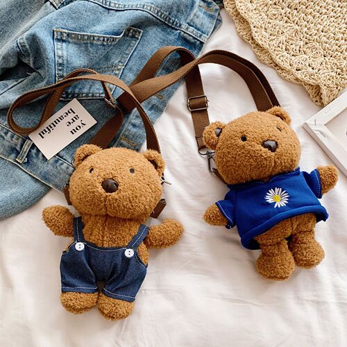 Korean version of cute doll bear bag for women new personality cute bag soft girl plush doll shoulder crossbody bag