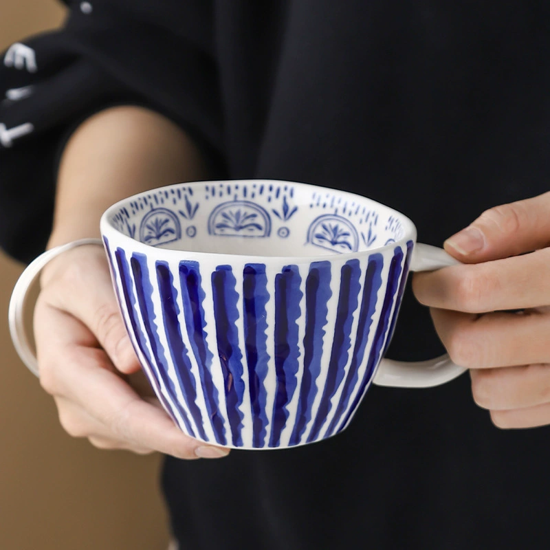 Керамическая домашняя чашка для завтрака с простым дизайном, Nordic hand-painted, большого объёма, нестандартная форма, офисная кофейная чашка