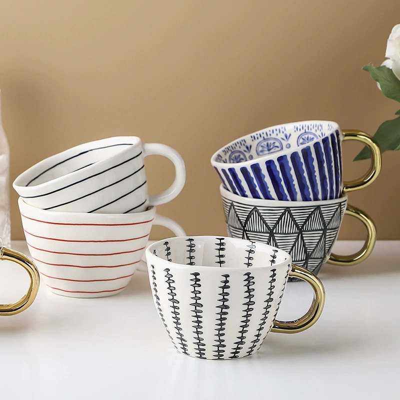 Керамическая домашняя чашка для завтрака с простым дизайном, Nordic hand-painted, большого объёма, нестандартная форма, офисная кофейная чашка