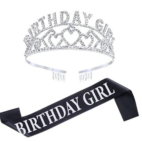 Shimmering Diamond Birthday Crown BIRTHDAY GIRL Party Decor Crown Headband Ballroom Shoulder Headpiece Set