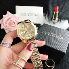 新款批發 休閒女表三眼三針裝飾腕錶廠價直銷女款手錶