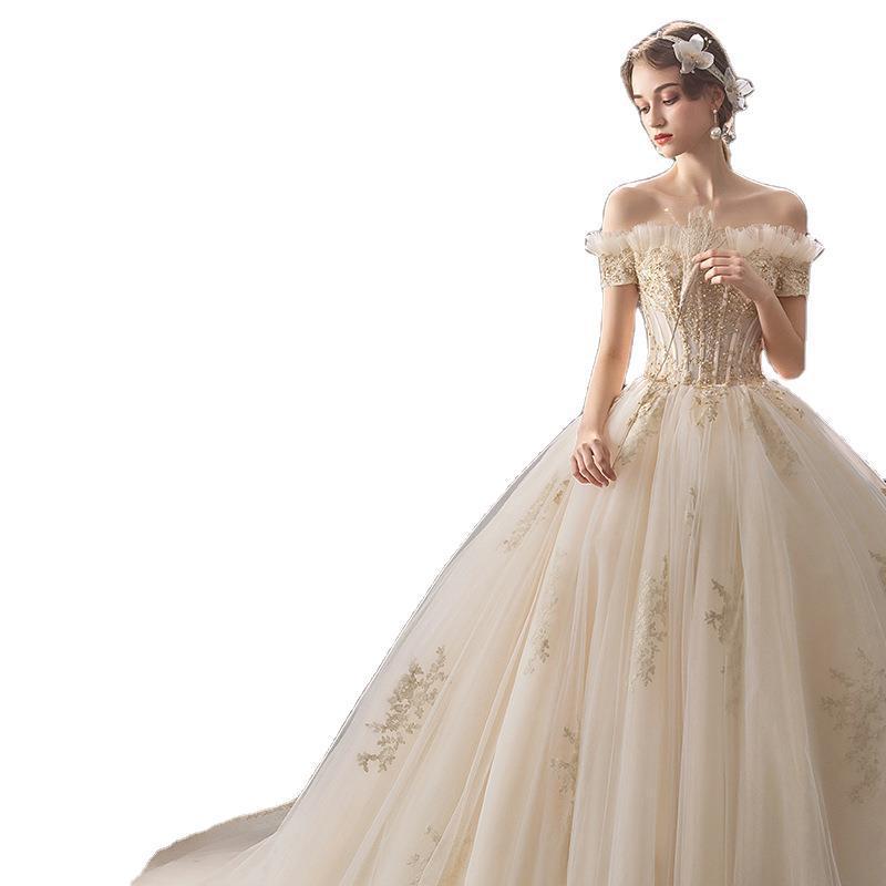 Vestido de Novia de Un Solo Hombro, Estilo Nupcial 2025 con Cola, Estilo Princesa de TikTok, Cielo Estrellado, Palacio, Bosque, Estilo Hepburn para Mujer