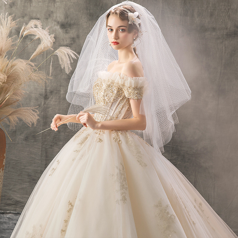 Vestido de Novia de Un Solo Hombro, Estilo Nupcial 2025 con Cola, Estilo Princesa de TikTok, Cielo Estrellado, Palacio, Bosque, Estilo Hepburn para Mujer