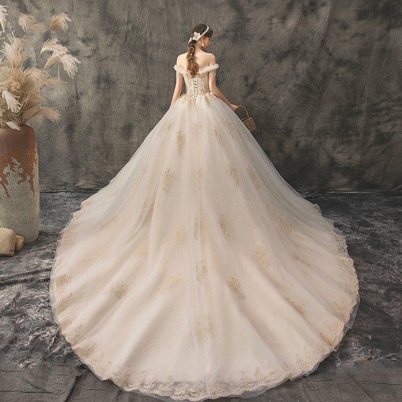 Vestido de Novia de Un Solo Hombro, Estilo Nupcial 2025 con Cola, Estilo Princesa de TikTok, Cielo Estrellado, Palacio, Bosque, Estilo Hepburn para Mujer