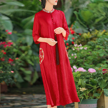 高品质醋酸女装2025春季新款连衣裙气质仿香云纱中长裙子一件代销