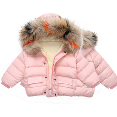 2023 Winter New Arrival Girls' Cotton Coat, Korean Style, with Fleece Lining and Real Fur Collar—Padded Down Jacket; Boys' Cotton-Padded Outwear
