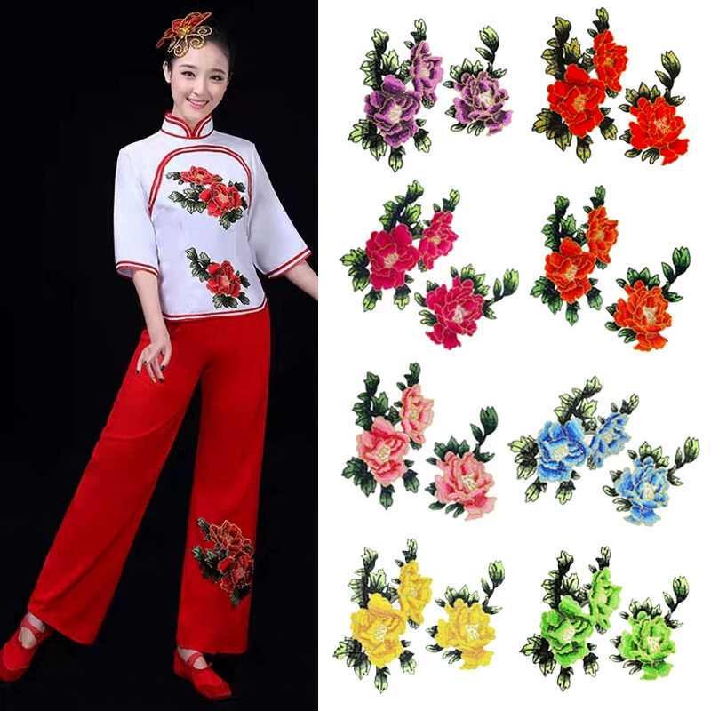 Аксессуары для одежды с вышивкой, кружевные тканевые наклейки с вышивкой, этнический пион, Цветочная нашивка для одежды, водорастворимые аксессуары для чонсам