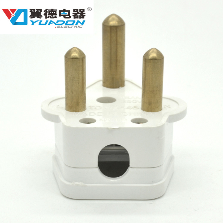 翼德实心铜大功率大南非组装接线电源插头15A 250V三圆印度接线插