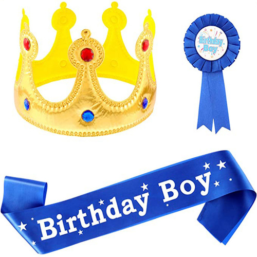 Manufacturer's birthday party boy birthday set shoulder strap boutonniere banner king's hat decoration props