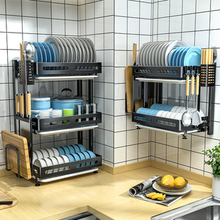 Kitchen Storage Rack Wall Hanging Multifunctional Folding Dishes and Dish Storage Cabinet Stainless Steel Dish Rack Drain Rack