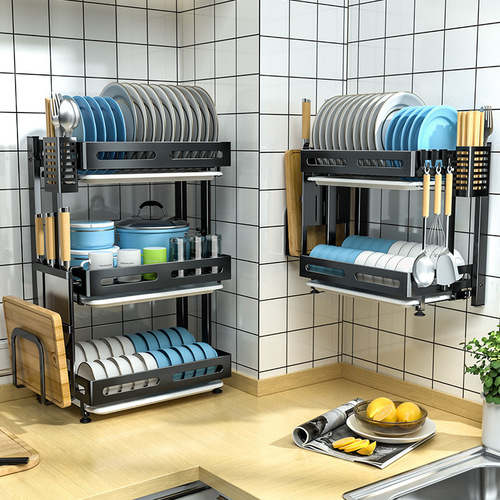 Kitchen rack wall-mounted multi-functional folding dish storage cabinet stainless steel dish rack drain rack