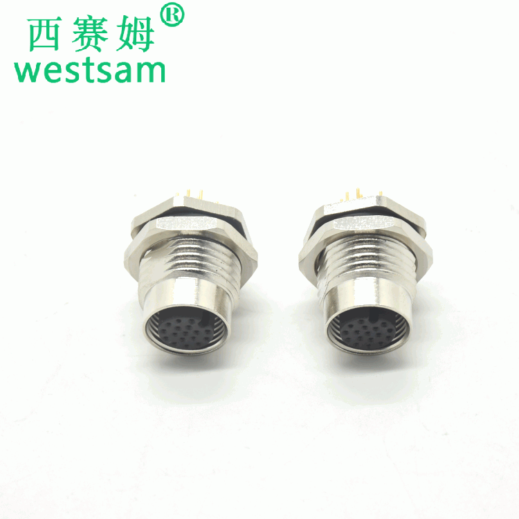 M12-17芯连接器前锁母座PCB板接针防水线路板m12航空插座