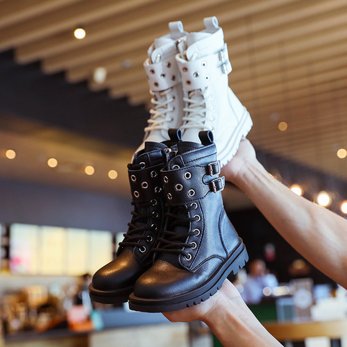 Girls' Martin boots super fiber children's short boots spring and autumn single style 2024 new British style catwalk black cotton boots
