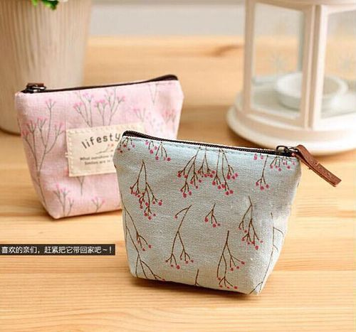 Small fresh canvas floral coin purse, compact coin bag, cute square headphone bag, small bag, trendy