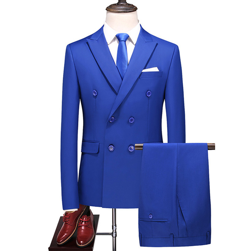 The main promotion of foreign trade double-breasted suit two-piece Men's European and American British slim-fit solid color business casual suit jacket men