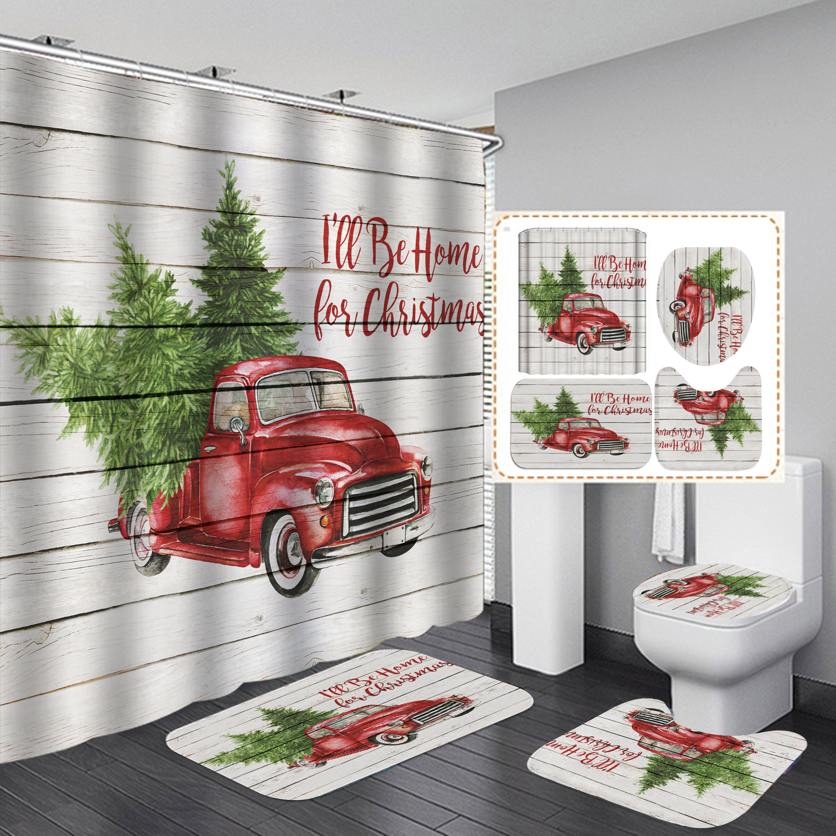 Suministro directo de fábrica Navidad nueva venta caliente transfronteriza Amazon HD Impresión digital impermeable poliéster baño Cortina de ducha