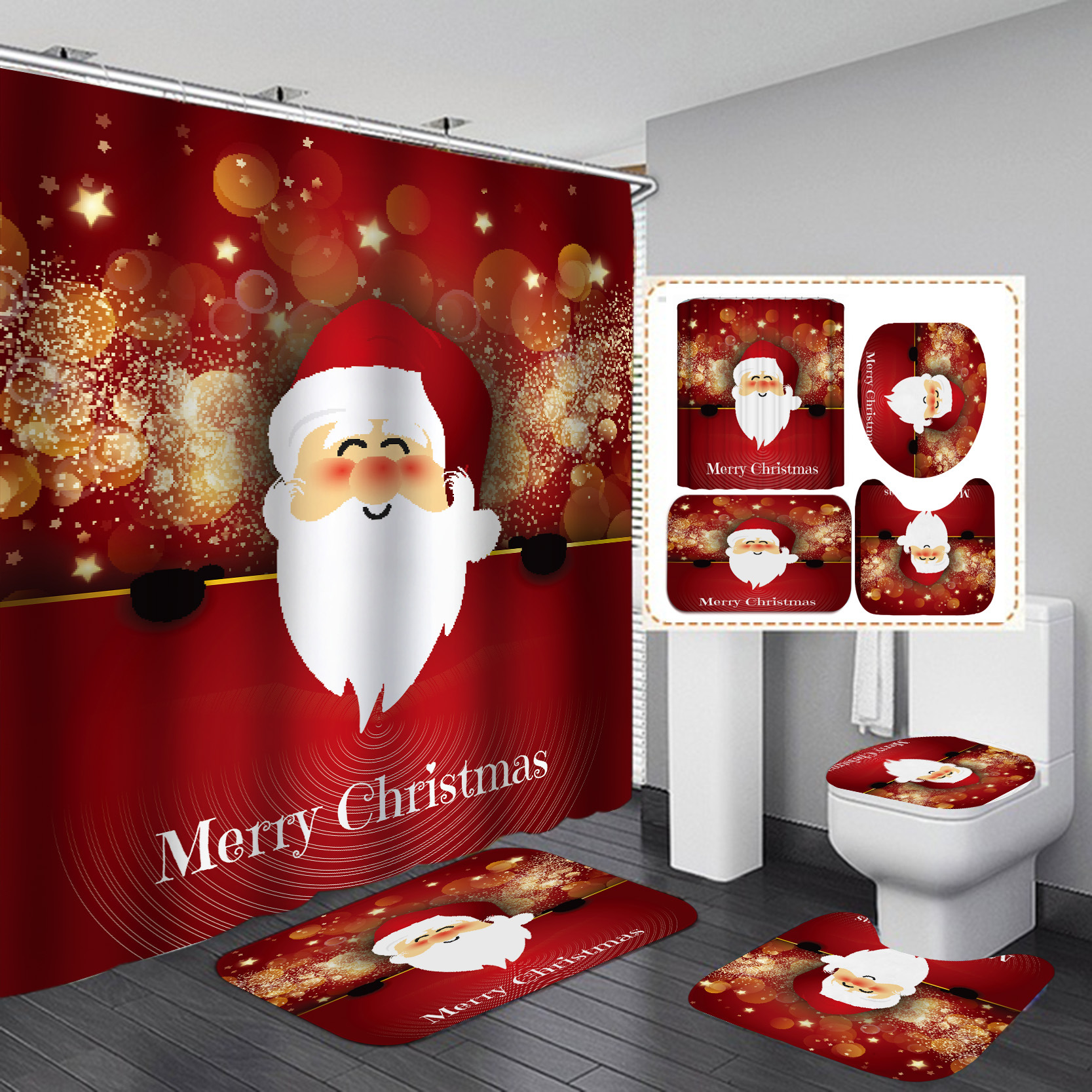 Suministro directo de fábrica Navidad nueva venta caliente transfronteriza Amazon HD Impresión digital impermeable poliéster baño Cortina de ducha