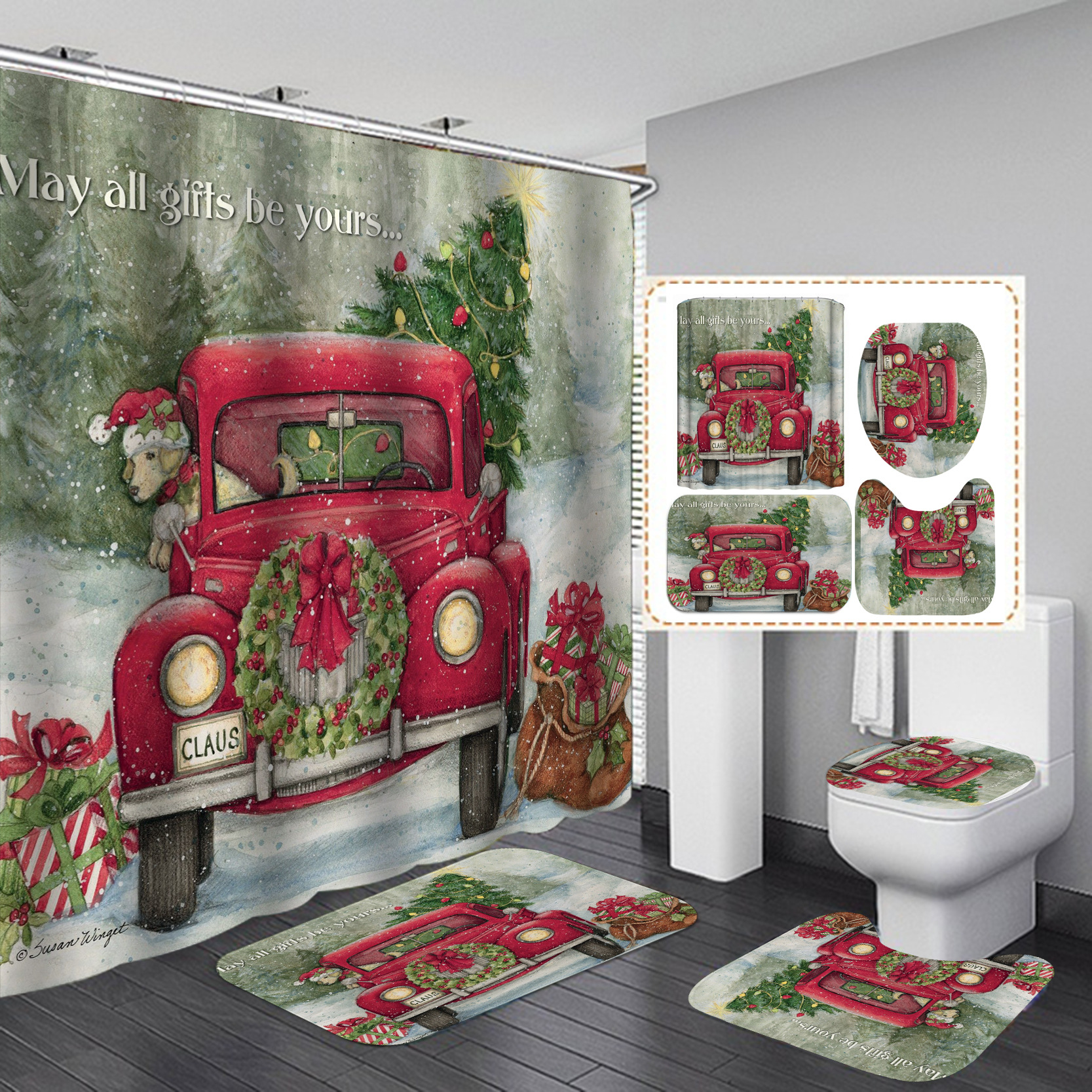 Suministro directo de fábrica Navidad nueva venta caliente transfronteriza Amazon HD Impresión digital impermeable poliéster baño Cortina de ducha
