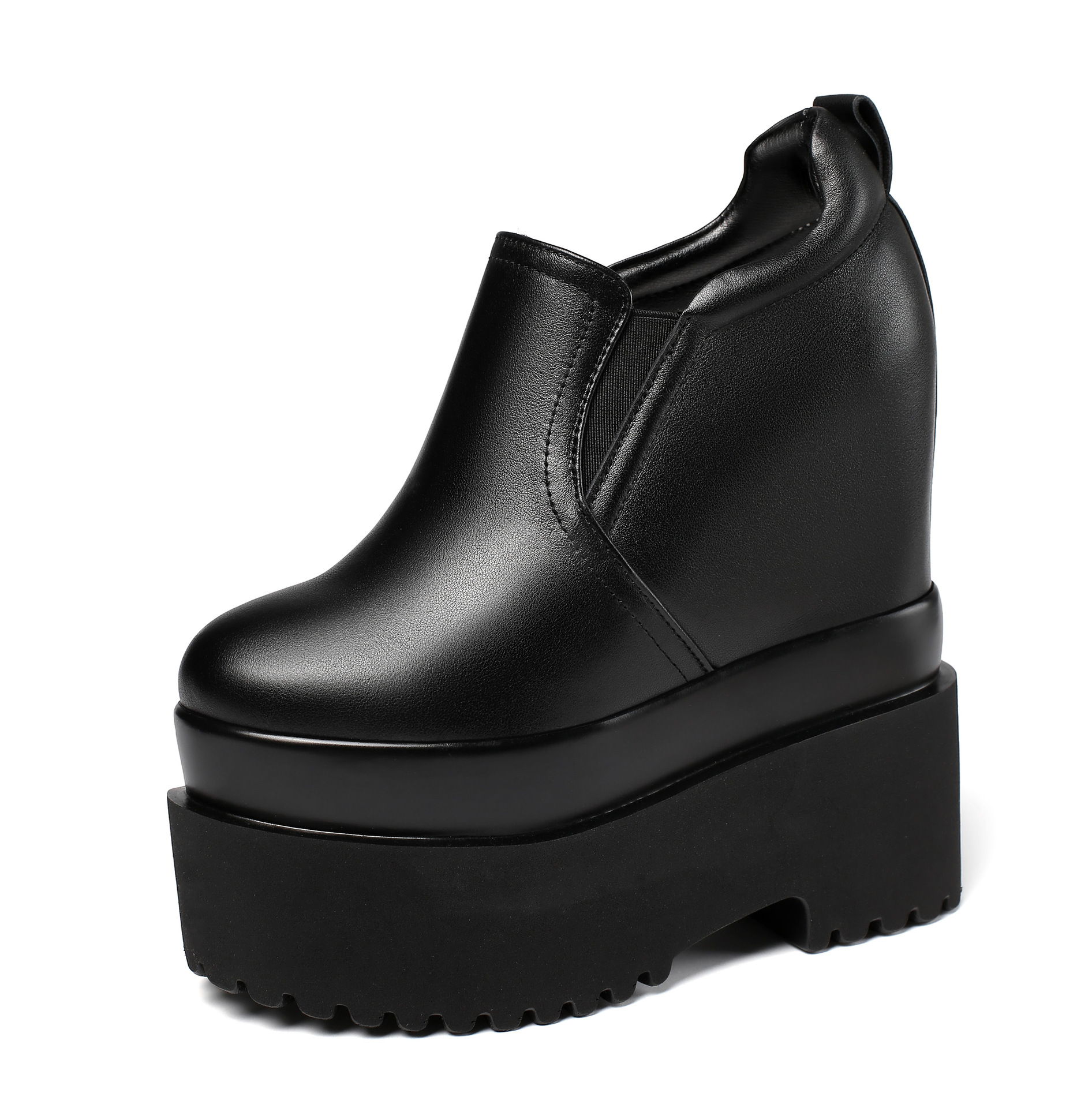 Giày sneaker nữ đế dày 16 cm tăng chiều cao phong cách trắng đơn giản — màu đen