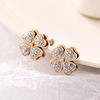 Fashionable earrings, golden accessory stainless steel, city style, four-leaf clover, simple and elegant design, pink gold, wholesale