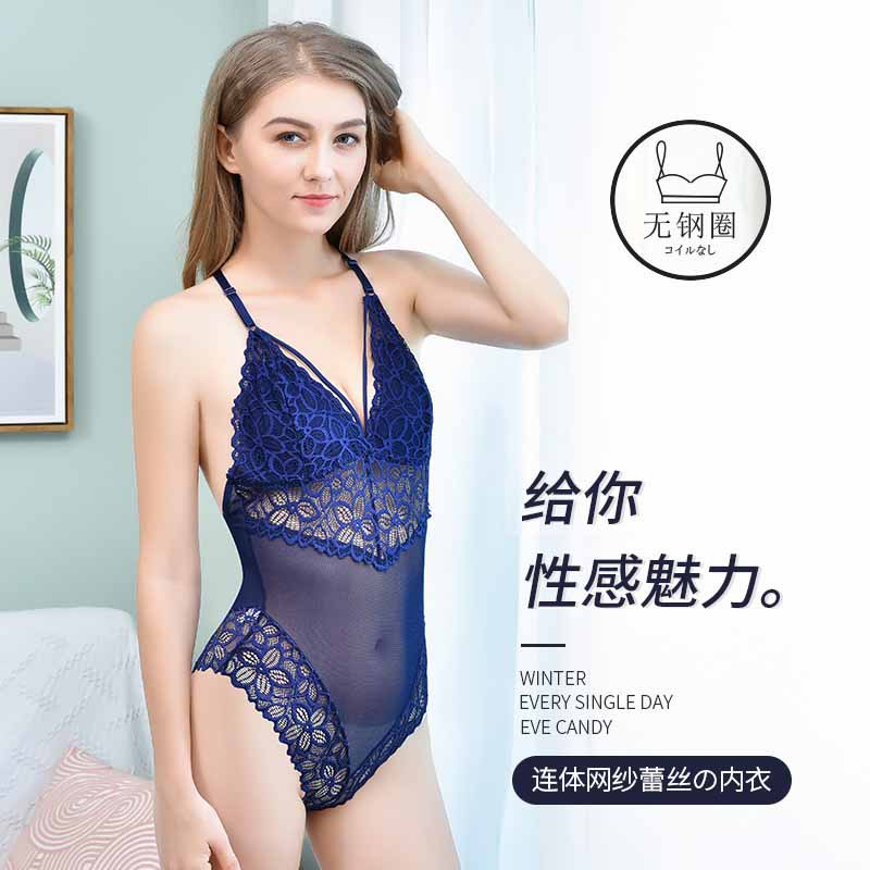 Nueva ropa interior de encaje de malla de una pieza sin algodón para mujer tazón sexy deep v strap beauty back lencería sexy sujetador de mujer