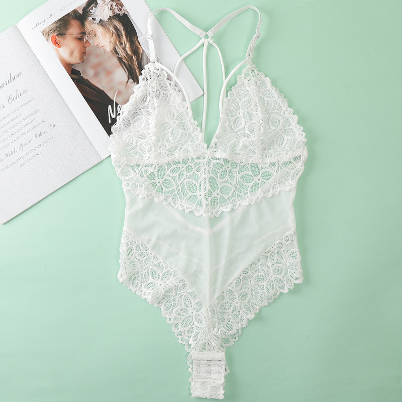 Nueva ropa interior de encaje de malla de una pieza sin algodón para mujer tazón sexy deep v strap beauty back lencería sexy sujetador de mujer image 7