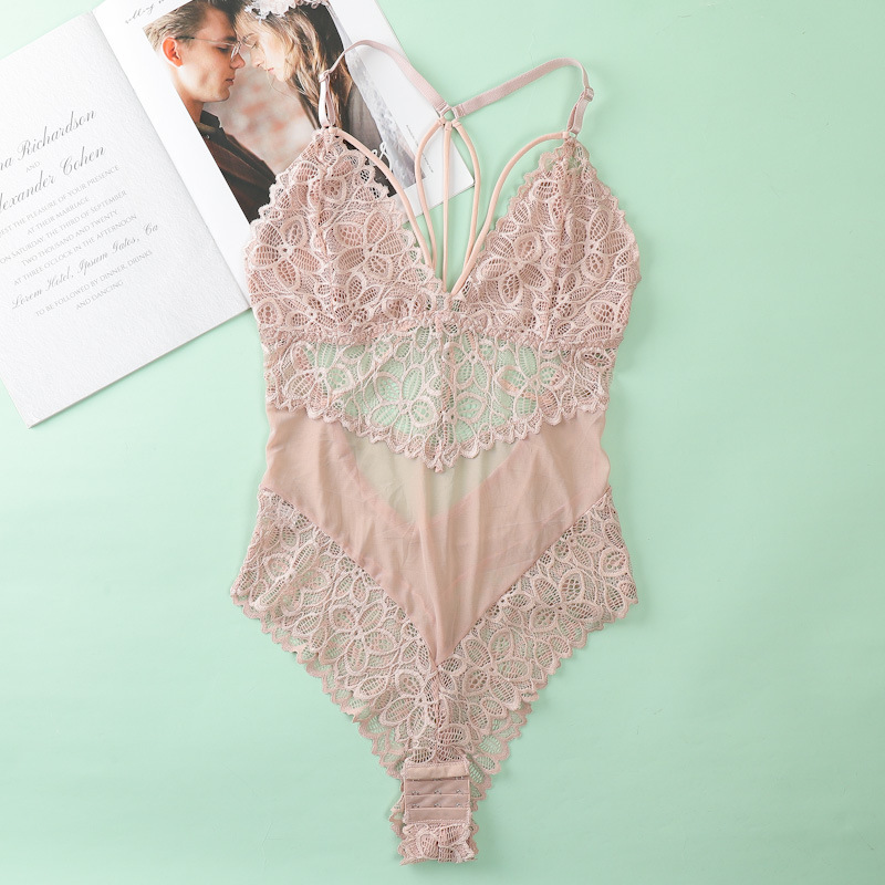Nueva ropa interior de encaje de malla de una pieza sin algodón para mujer tazón sexy deep v strap beauty back lencería sexy sujetador de mujer image 8