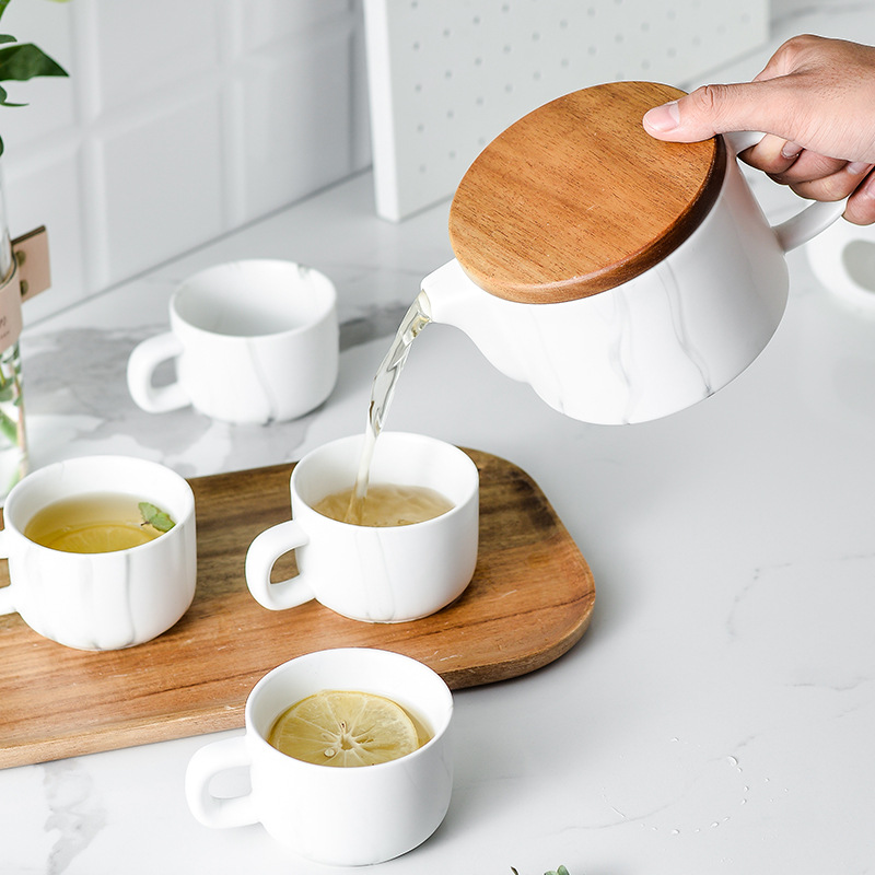 Creativo simple nórdico juego de té con placa de madera flor vela base fruta té de la tarde té cerámica juego de té traje