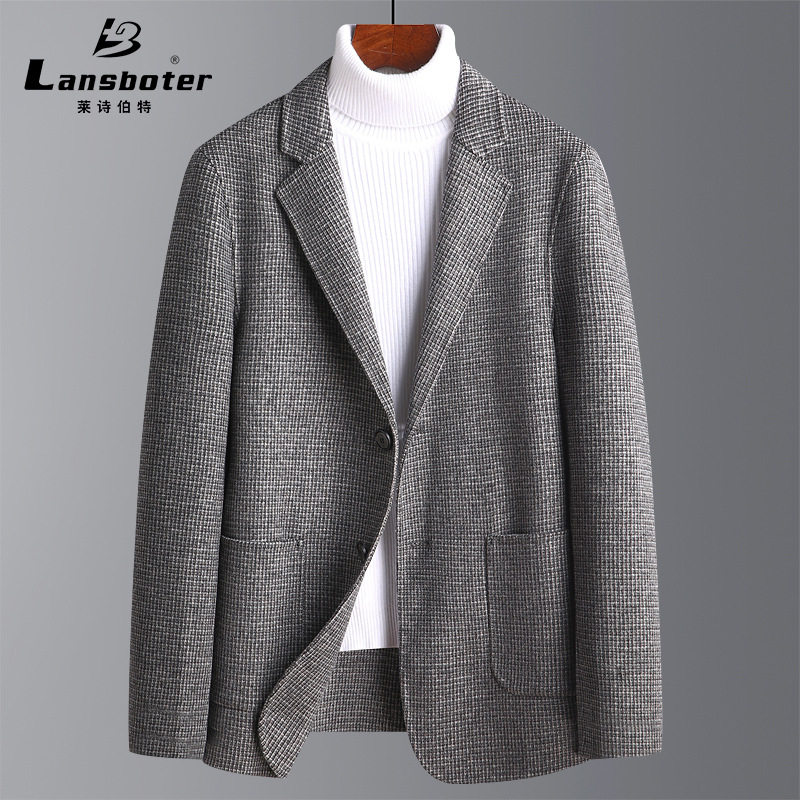 Áo vest nam dạ lông cừu hai mặt may thủ công họa tiết ca rô, dáng ôm, tay dài — Màu cà phê, Vàng sáng, Xám nhạt, Đen Xám