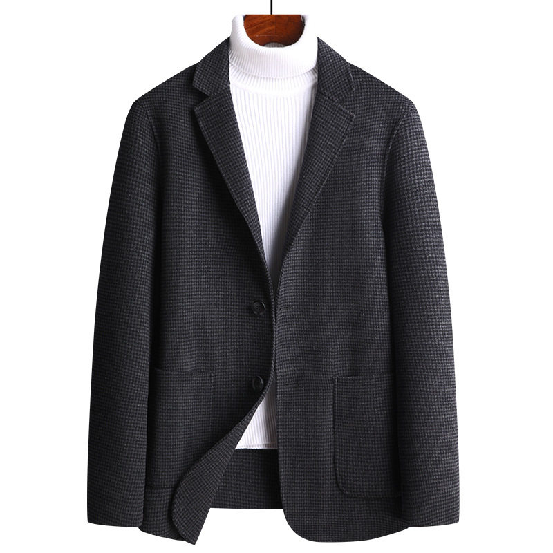 Áo vest nam dạ lông cừu hai mặt may thủ công họa tiết ca rô, dáng ôm, tay dài — Màu cà phê, Vàng sáng, Xám nhạt, Đen Xám