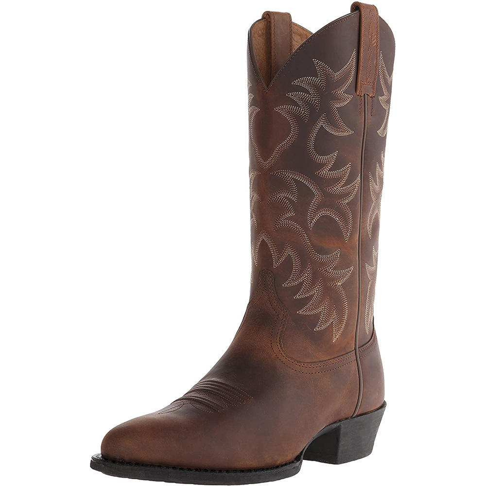 Aofu Shoes 6080 Embroidered High-heeled Men's Wooden Roots Mid-heeled Boots European and American Style Western Cowboy Boots Winter